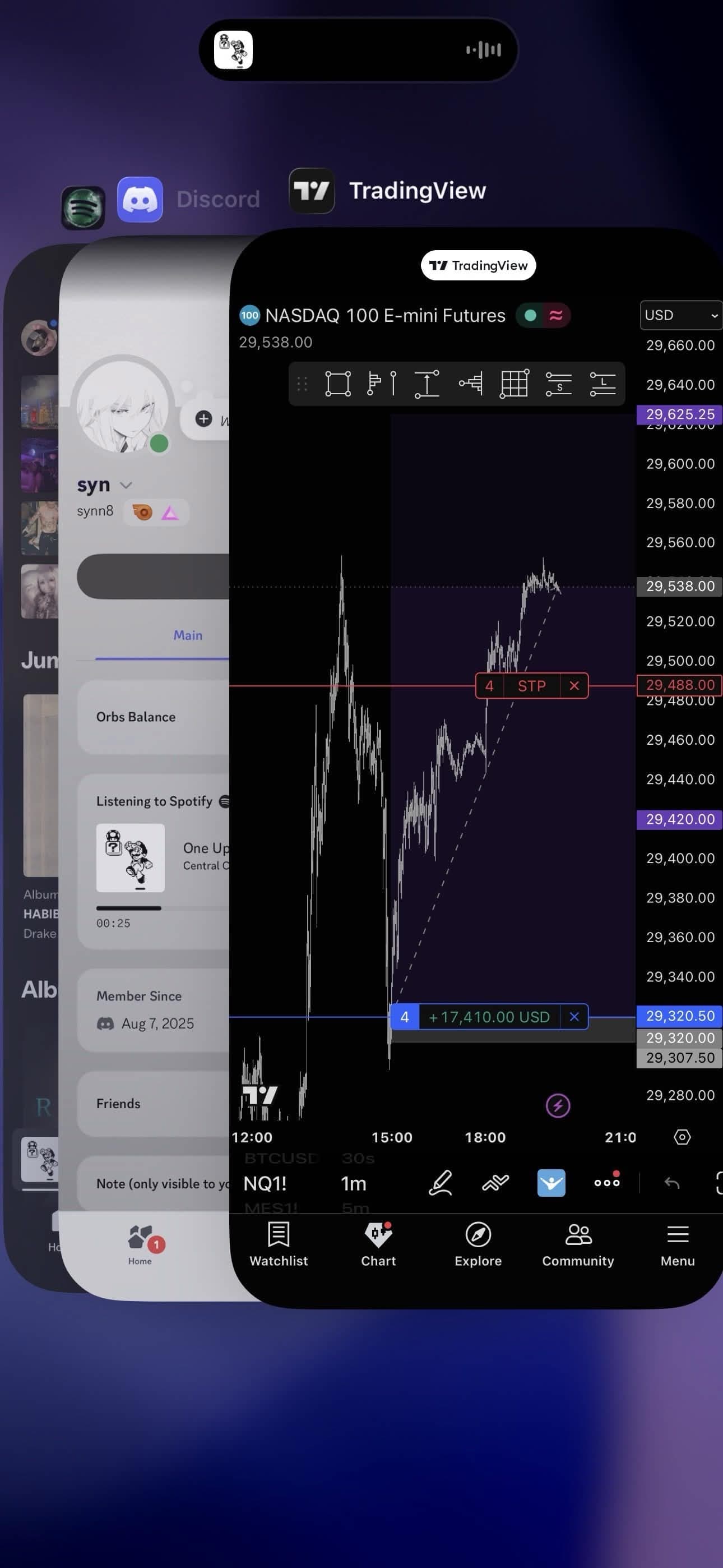Synflow trade breakdown on mobile